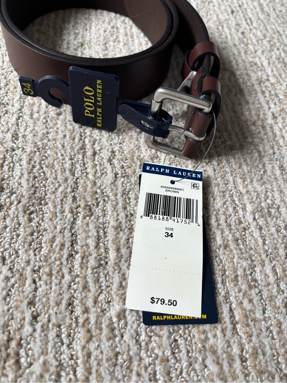Ralph Lauren Brown Leather Men's Belt with Silver Buckle